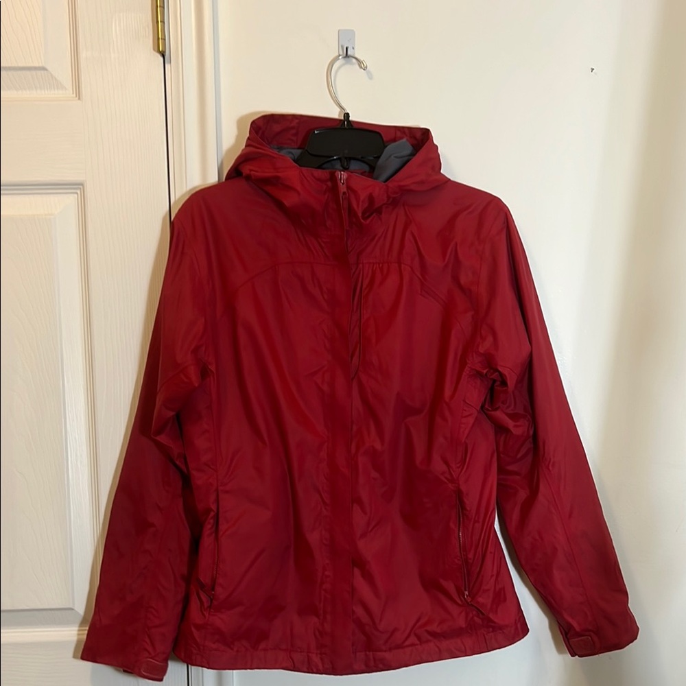 Women's Red Hooded Rain Jacket